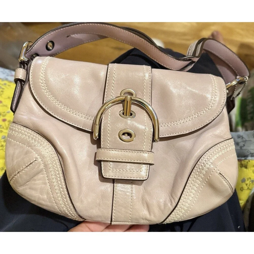 Vintage Coach 10577 Small Lavender Taupe Soho Leather Cross Handle Shoulder Bag
